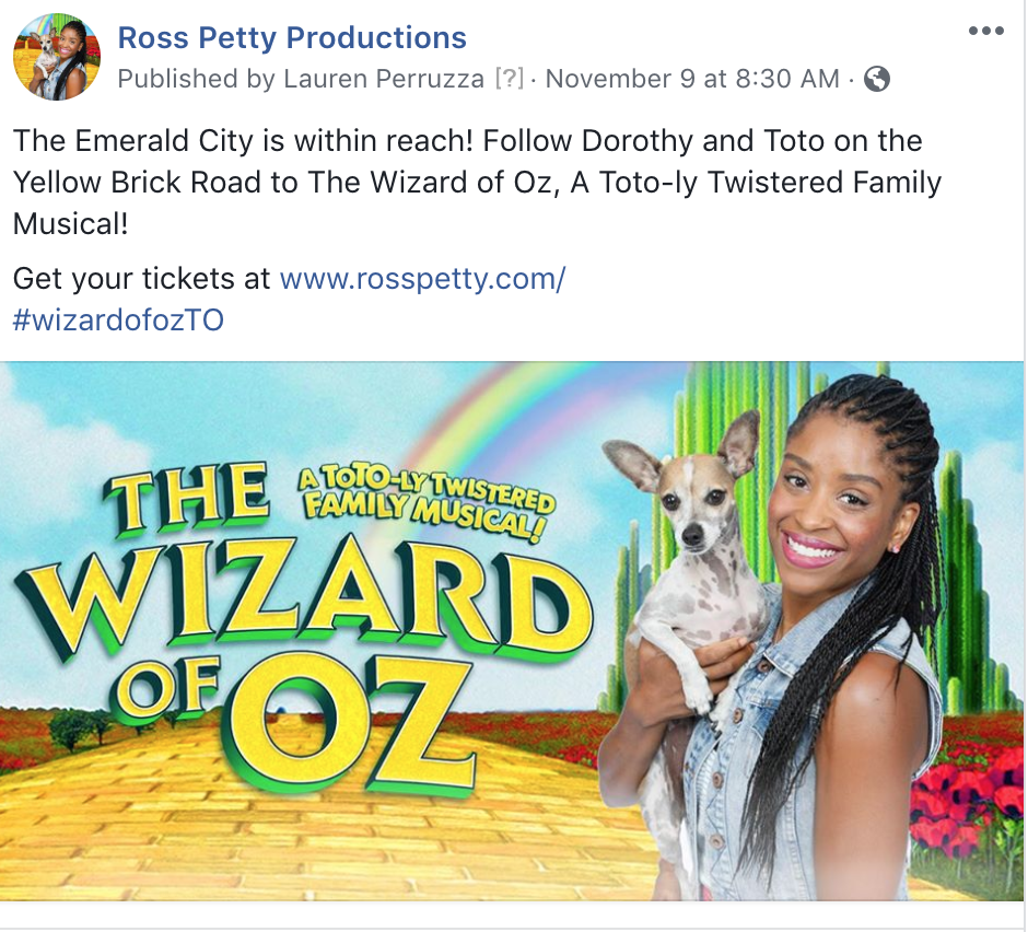 A Tweet from Ross Petty Productions, written by MediaFace's social media specialists.